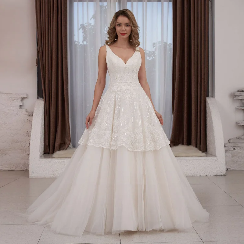 Timeless Ball Gown Multi V-neck Tulle Wedding Dress Tank Sleeve Graceful Movement