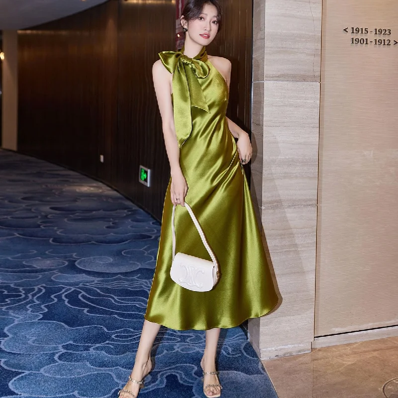 IKEARLAX  Gaoding Triacetate Satin Ribbon Halter Dress 23 New Socialite  Elegant Slim Acetate Dress Limited - Time Bundle