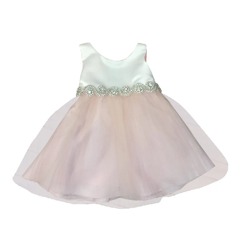 Baby Girls Blush Satin Tulle Rhinestone Flower Girl Dress 6-24M Mid - Season Sale