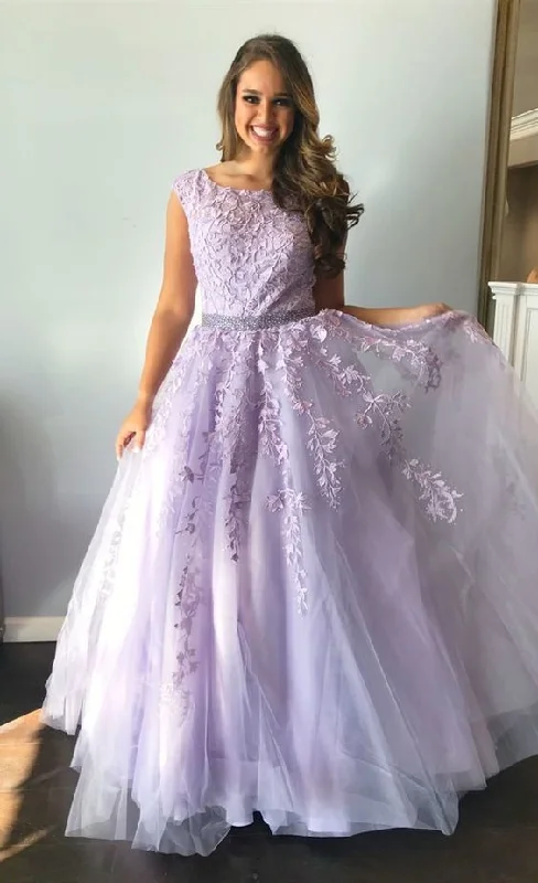 Formal Long Prom Dresses, ball gown graduation party dresses, lilac lace prom dresses for teens   cg10901 Limited - Stock