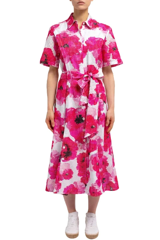 Floral Short Sleeve Shirt Dress In Blush-Multi Today Only