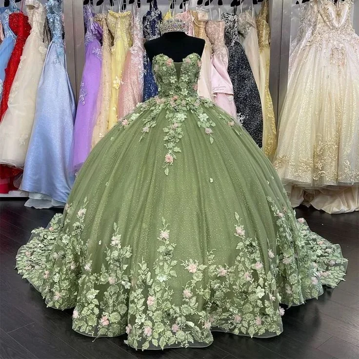 Modest Ball Gown Sweetheart Tulle Long Sage Green Formal Sweet 16 Dress Prom Dresses C1699 Summer Essentials