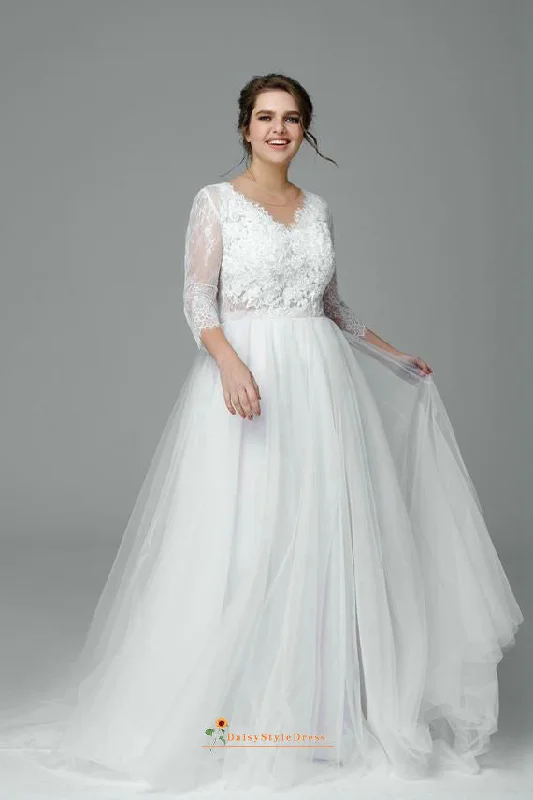 Long Sleeve Illusion Lace Plus Size Wedding Dress Elevated Style