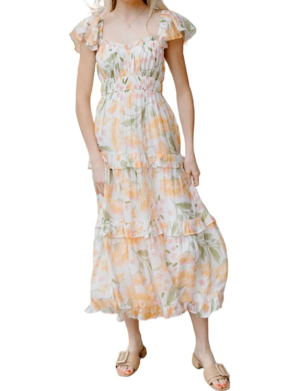 Ruffle Floral Dress In Ivory Fashion Sale