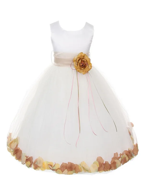 Girls White With Sash Satin Petal Sash Flower Girl Dress 2-14 Alluring Design