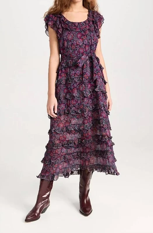 Milana Dress In Bordeaux Floral Playful Elegance