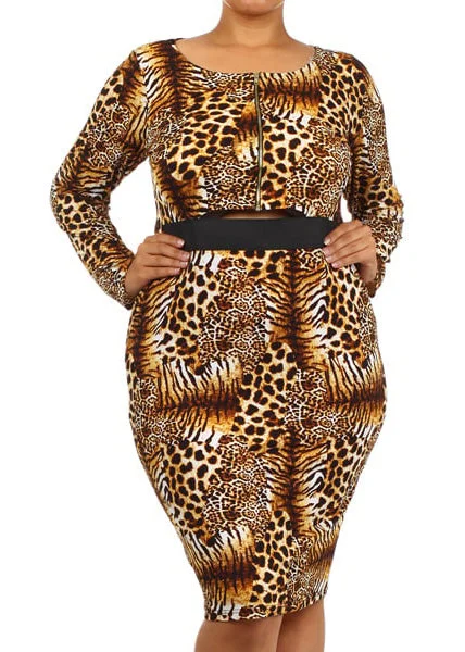 Hi Curvy Plus Size Women Cheetah spot print Cut out Bodycon Dress Spring Wardrobe