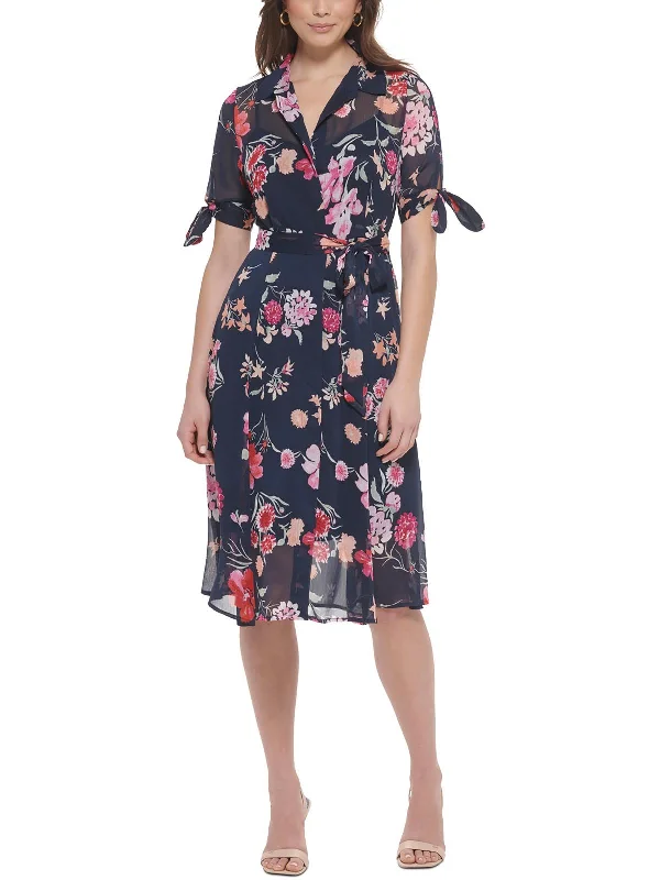 Petites Womens Floral Print Chiffon Midi Dress Nordic Minimalist Home Look