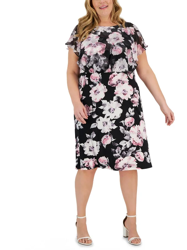 Plus Womens Floral Print Polyester Midi Dress Elevated Style