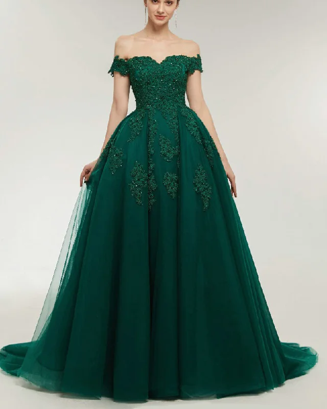 Dark Green/Navy Ball Gown Lace Prom Dresses Formal Gown 2022 PL6345 Pastel Styles