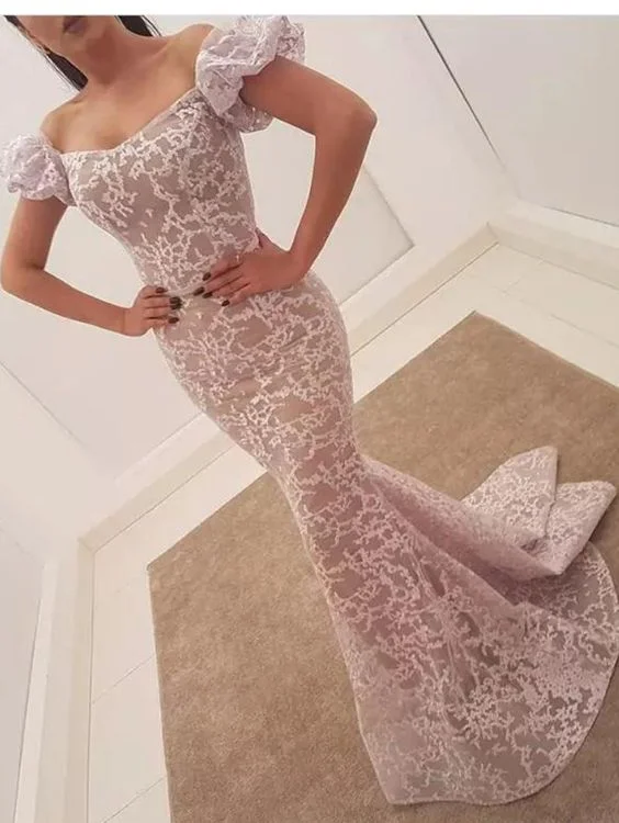 Amazing Lace Prom Dresses Long Off The Shoulder Mermaid Evening Gowns Sleeves trumpet sleeve Back Zipper African Party Dress Formal Wear cg3119 Y2K Nostalgic Fashion Look