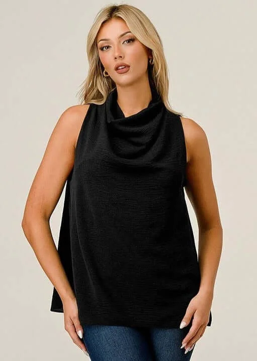 Flattering & Versatile Black Satin Sleeveless Top Made in USA Spring Fling Sale