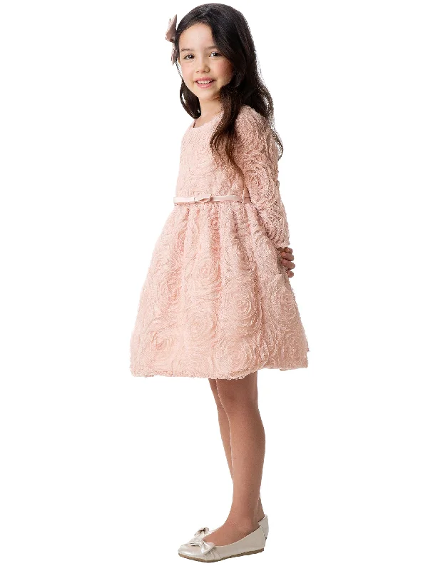 Little Girls Blush Rosette Mesh Satin Belt Easter Dress 2-6 Clearance Event