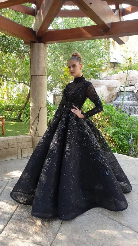 Black Long Sleeves Prom Dress, Ball Gown    cg13515 Chic Style