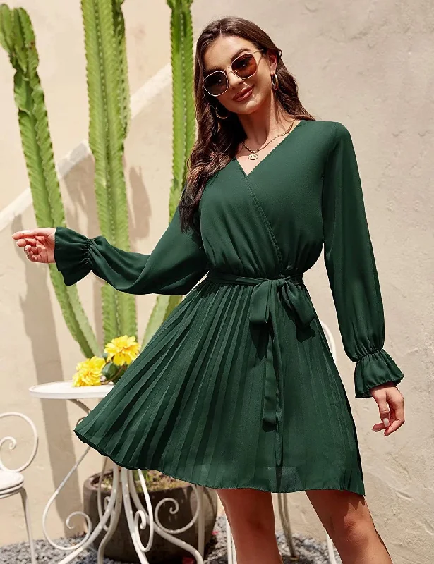 Slow Dance Satin Wrap Dress - Hunter Green Fashion Sale