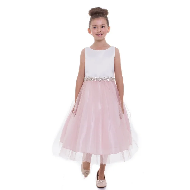 Little Girls Blush Satin Tulle Rhinestone Flower Girl Dress 8-16 Last Chance Sale