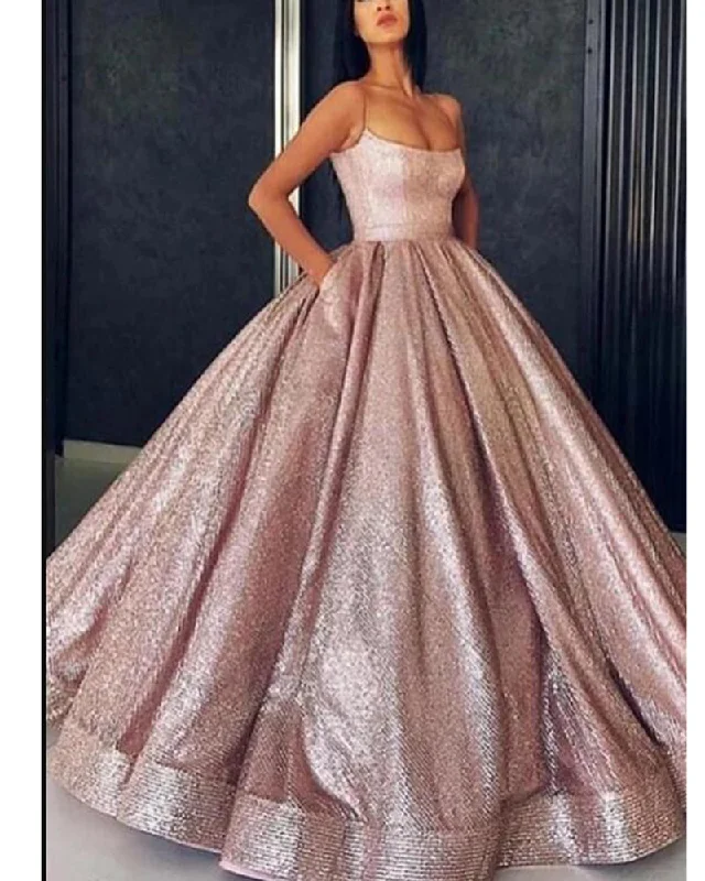 Rose Gold Ball Gown Sequins Women Evening Formal Dresses with Spaghetti Straps LP1131 Minimalist Office - Ready Style