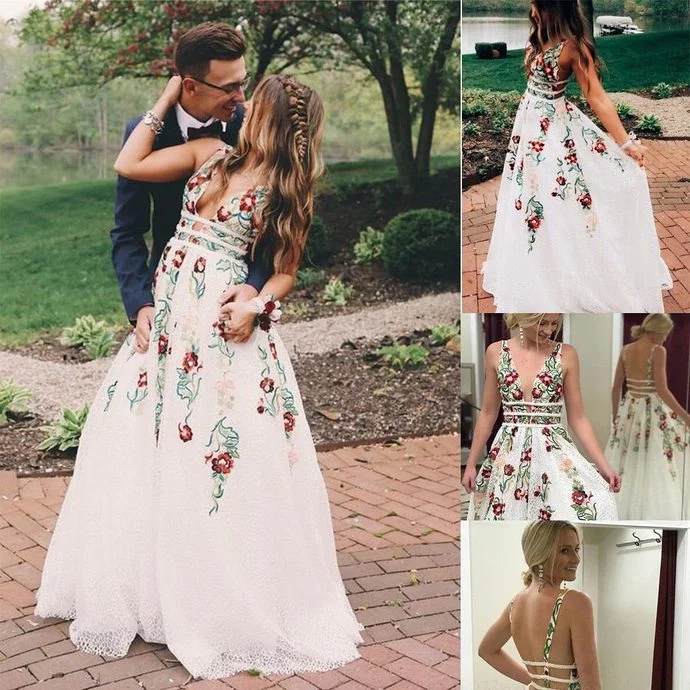 Sexy V-Neck Appliques A-Line Prom Dresses,Long Prom Dresses,Cheap Prom Dresses, Evening Dress Prom Gowns   cg16987 Final Clearance