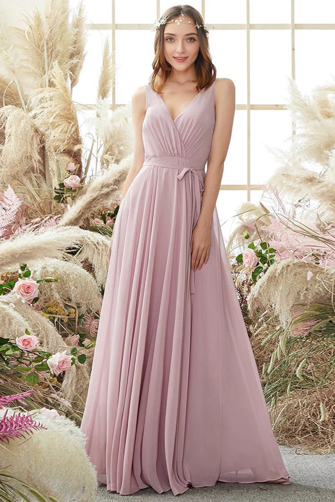 Angelique Floor Length Natural Waist Sleeveless Chiffon A-Line/Princess V-Neck Bridesmaid Dresses Style Upgrade