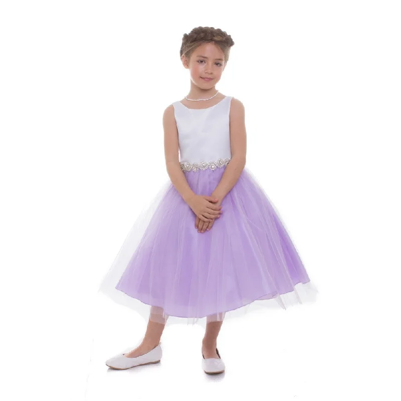 Little Girls Lilac Satin Tulle Rhinestone Flower Girl Dress 2T-6 Winter Warm - Up Sale