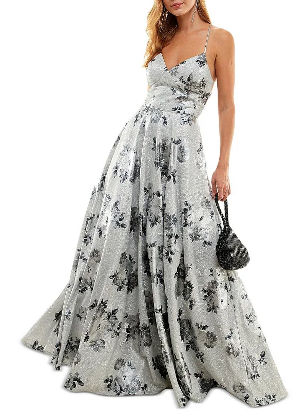 Juniors Womens Floral Glitter Evening Dress Seasonal Sale