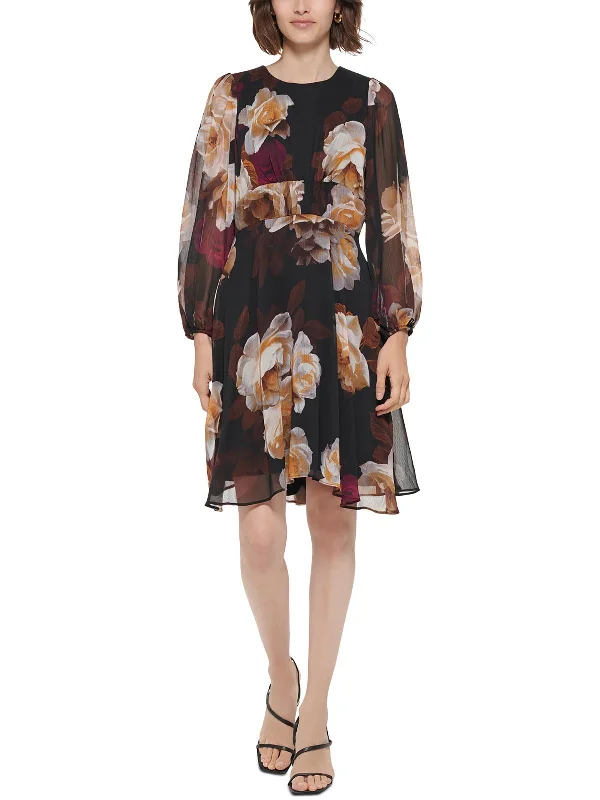 Womens Floral Print Chiffon Wear To Work Dress Limited - Edition Drops