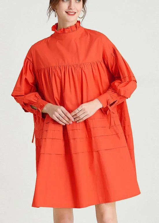 Fashion Orange Long sleeve Spring Cotton Dress Tropical Island - Inspired Attire