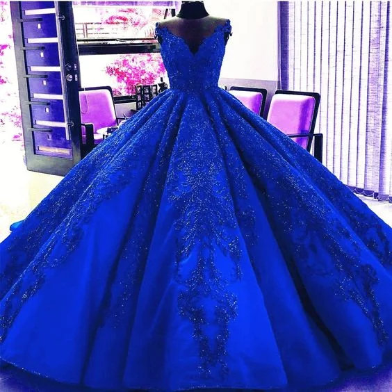 Gorgeous Royal Blue Appliques Beads Quinceanera Dresses, Formal Ball Gown Prom Dress cg703 Buy More, Save More