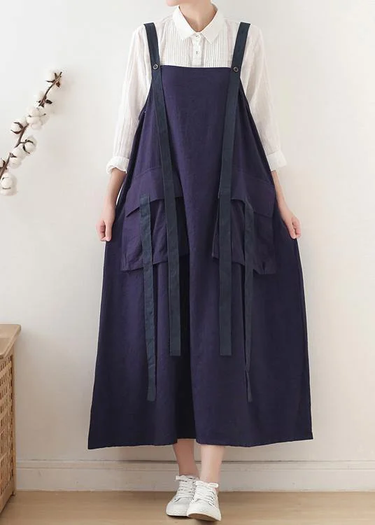 Spring Summer Cotton Skirt Blue Loose Large Sleeveless Dress Clearance Event