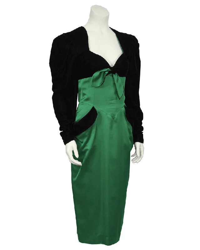 Black Velvet & Emerald Satin Cocktail Dress Ethnic Cultural Event Wear