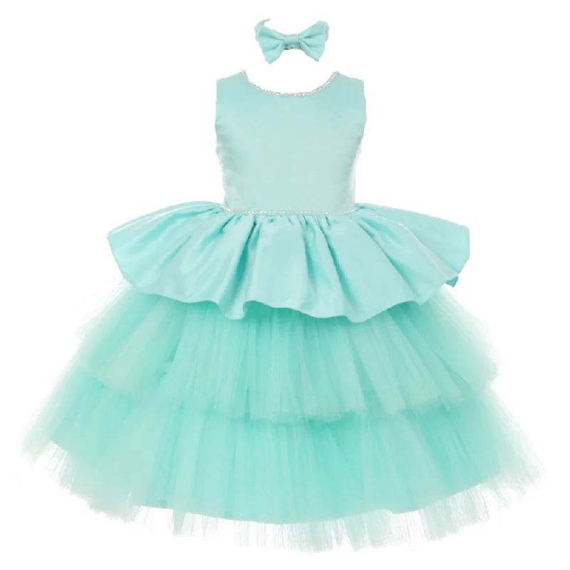 RainKids Little Girls Aqua Rhinestone Satin Tulle Party Flower Girl Dress 2-4T Exclusive Discount