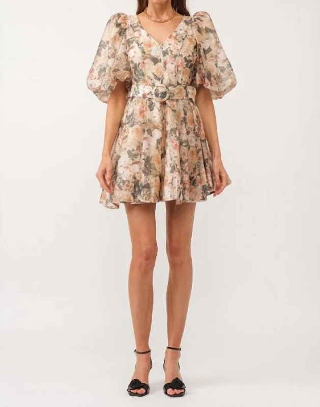 Milla Belted Dress In Floral Tropical Island - Inspired Attire