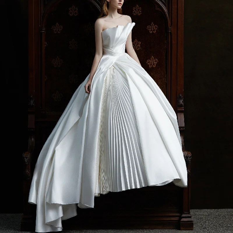 Asymmetrical Neckline Wedding Dresses with Ruffle and Ruching Great Deals On Ethnic Cultural Wear