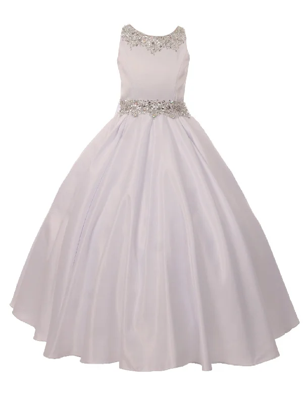 Little Girls White Shimmery Beaded Pleated Dull Satin Flower Girl Dress 2-6 Save On Classic Elegant Styles