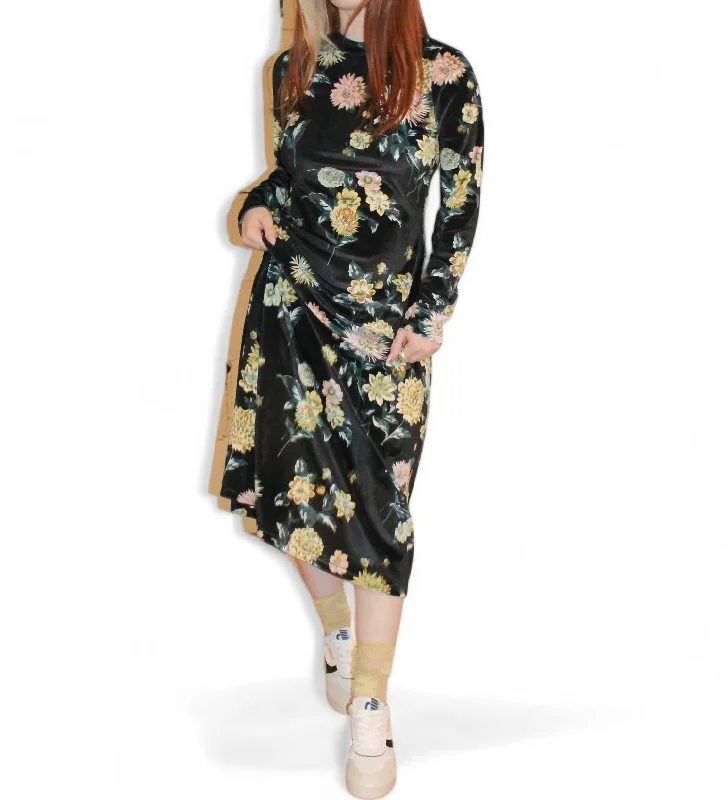 Alix Dress In Black Brighton Floral Elegant Contour