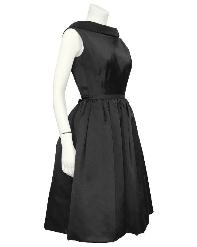 Black Satin Dress Minimalist Office - Ready Style