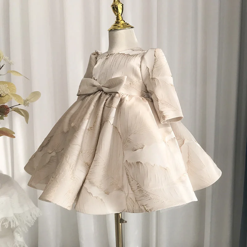 Elegant Baby One Year Old Long-sleeved Printed Satin Princess Dress Toddler's First Christening Dress Winter Warm - Up Sale