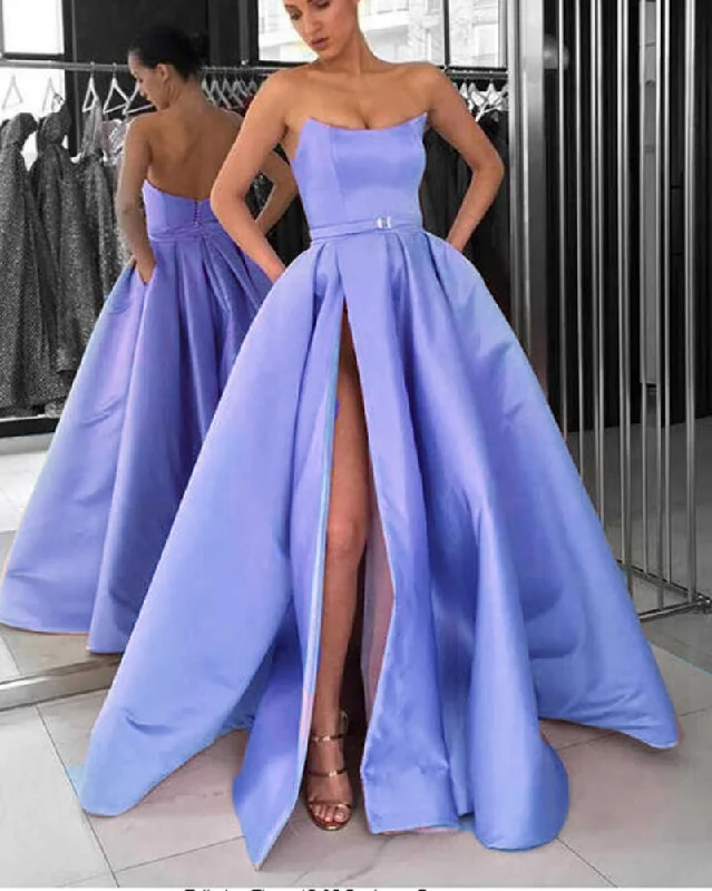 Lavender Strapless Formal Gowns Women 2019 Prom Dresses Long with Slit PL3644 Mid - Season Sale