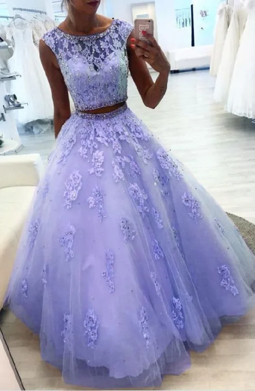 Gorgeous Custom Made Sexy Lavender Tulle Lace Prom Dress Two Pieces Long Prom Gowns   cg13273 Graceful Movement