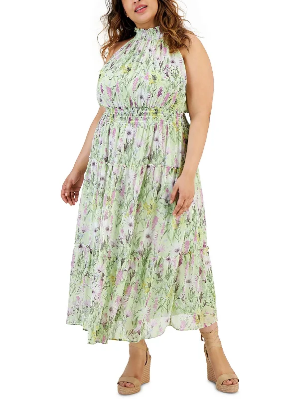 Plus Womens Floral Print Polyester Maxi Dress Feminine Grace