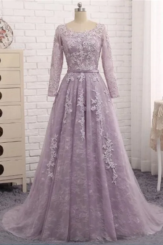 Light Purple Evening Dress Formal Party Gown,Round Collar Lace Prom Dress    cg19113 Big Savings On Rustic Countryside Styles