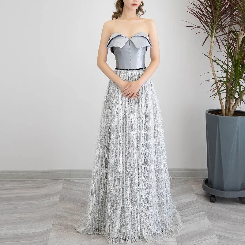 Strapless Formal Gown Evening Party Prom Dress with Feathers Coastal Beach - Inspired Style