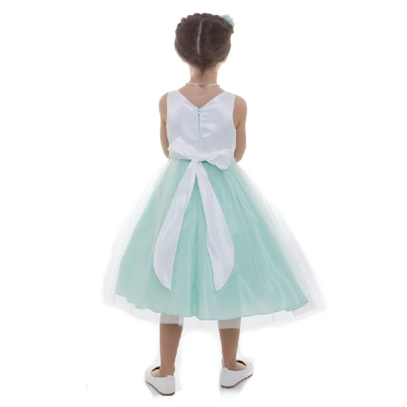 Little Girls Mint Satin Tulle Rhinestone Flower Girl Dress 2T-6 Anniversary Sale