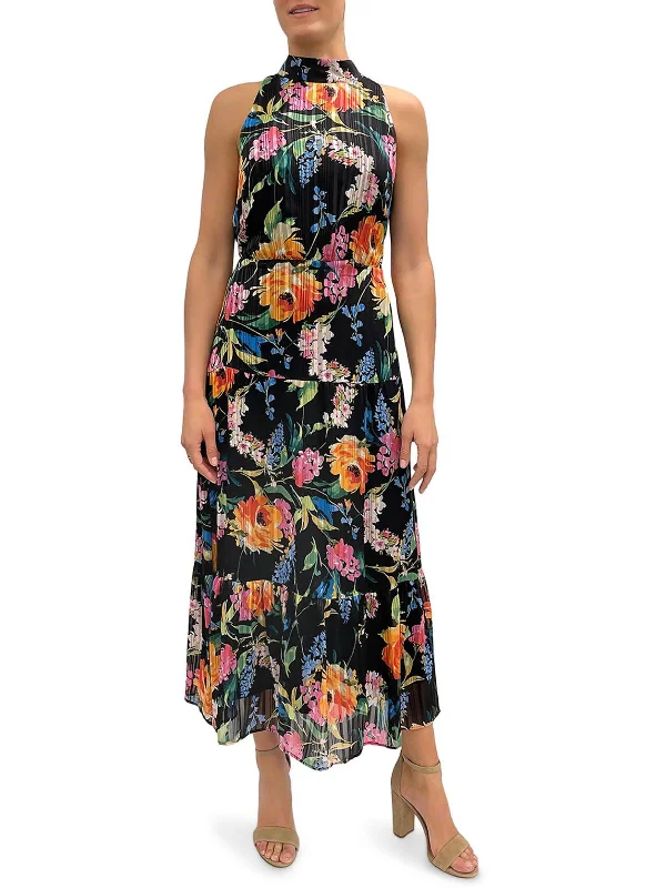 Womens Floral Calf Midi Dress Tropical Island - Inspired Attire