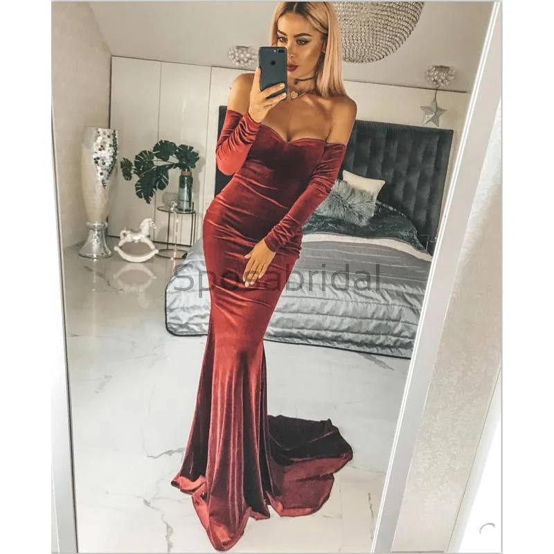 Long Sleeves Velvet New Arrival Popular Mermaid Simple Formal Long Prom Dresses, evening dress PD1598 Flash Sale