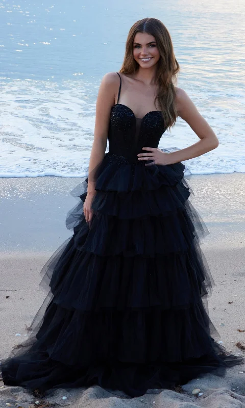 Tiered Ruffle Black Prom Ball Gown: Nox Anabel Y1545 Mid - Season Sale