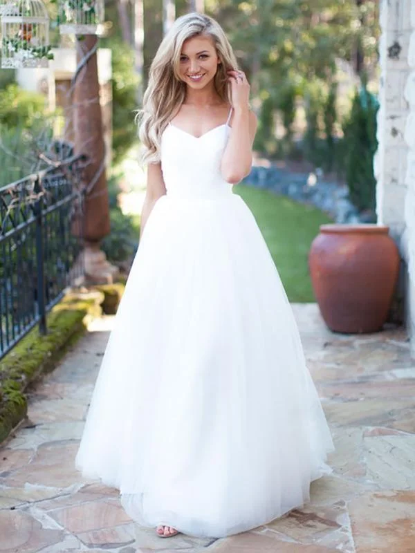 Spaghetti Long A-line Ivory Tulle Wedding Dresses, Bridal Gown Save On Inspired Styles