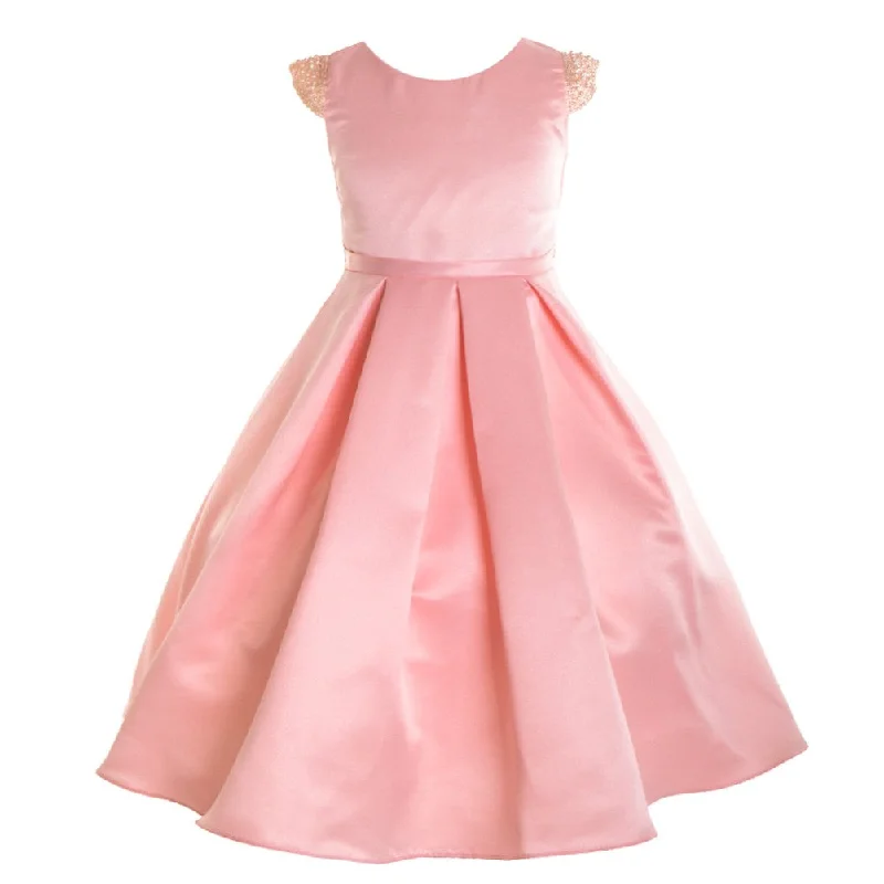 Little Girls Blush Dull Satin Beaded Flower Girl Dress 2T-6 Limited Quantities