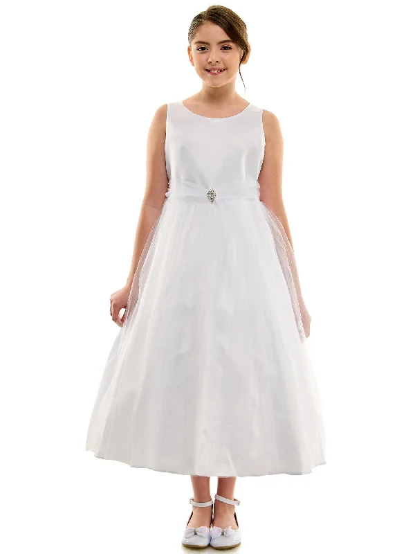 Little Girls White Dull Satin Glitter Brooch Flower Girl Dress 2T-6 Celebrate With Big Savings