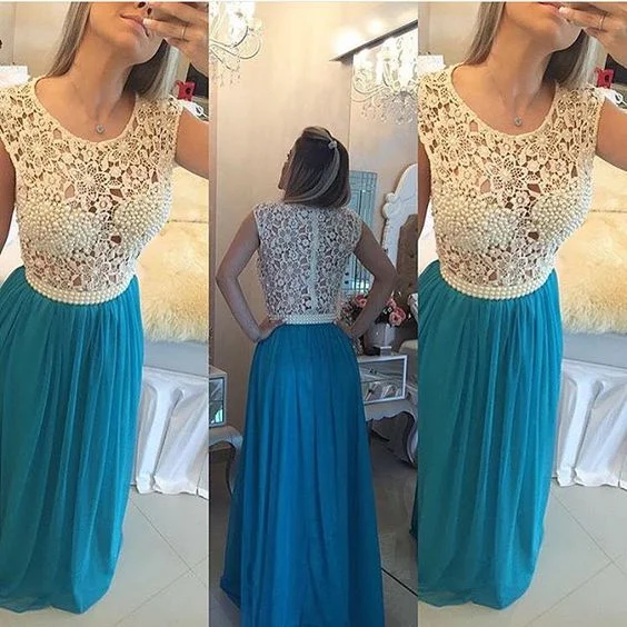 Lace Prom Dresses,Pearls Prom Gown,See Through Prom Dress,Long Evening Dress,Chiffon Graduation Dresses,Evening Gown  cg10090 Mid - Season Sale